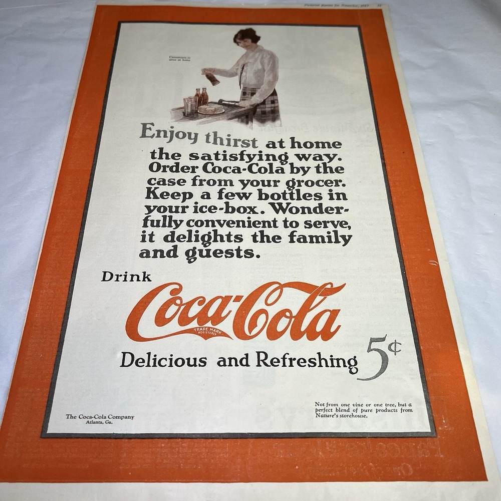 1923 Coca-Cola Coke Print Ad Paper Advertisement Soda Drink Antique Vintage